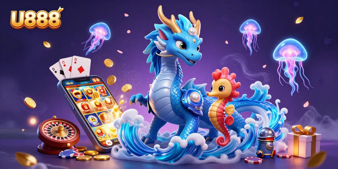 Engage with U888's vibrant casino scene featuring interactive slot games and majestic characters.