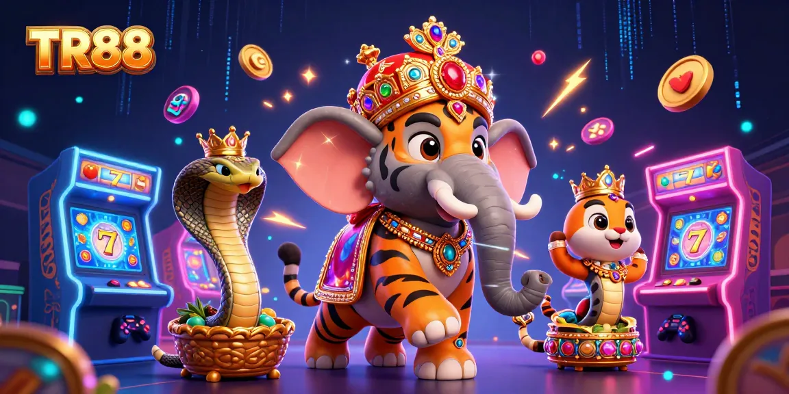 Experience excitement with TR88 illustrated in a rich casino scene filled with slot machines and vibrant elements.