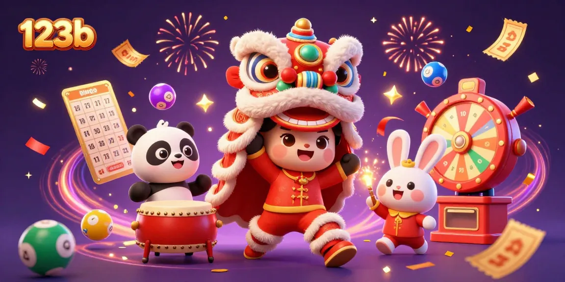 Experience the excitement of 123b with animated lion dancers and lottery elements in a vibrant casino scene.