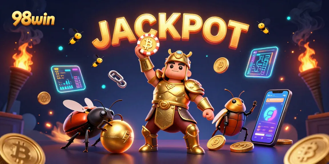 Win big with 98win in an ultra-detailed poker scene celebrating victory and strategy.