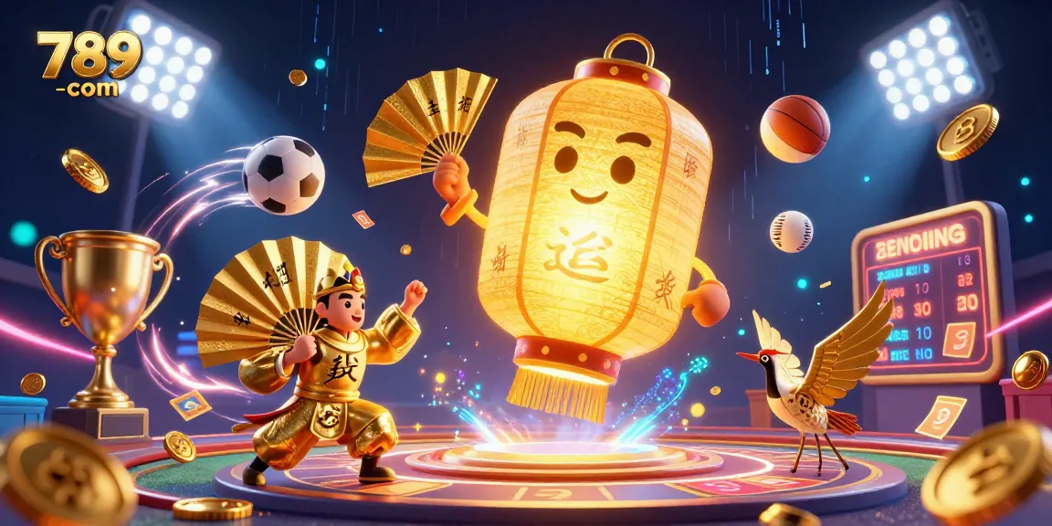 Engage with the thrilling experience of 789win com's dynamic sports betting scene featuring golden elements and vibrant characters.