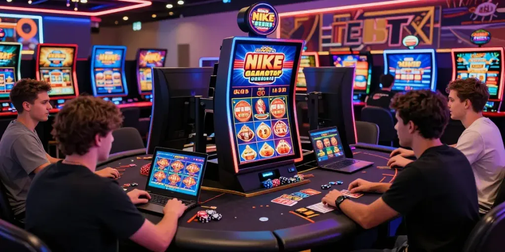 Excited players enjoying casinos not on GamStop with vibrant gaming devices.
