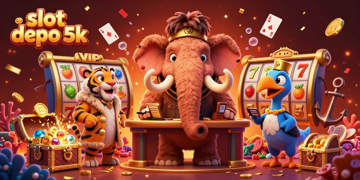 Experience the excitement of slot depo 5k with a vibrant scene featuring a woolly mammoth bouncer and slot elements.
