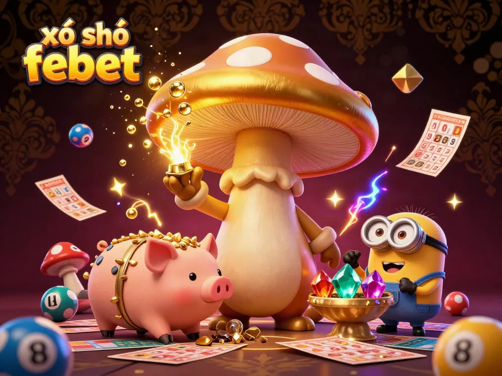 Experience the excitement of xổ số febet with a vibrant 3D illustration featuring magical characters and lottery elements.